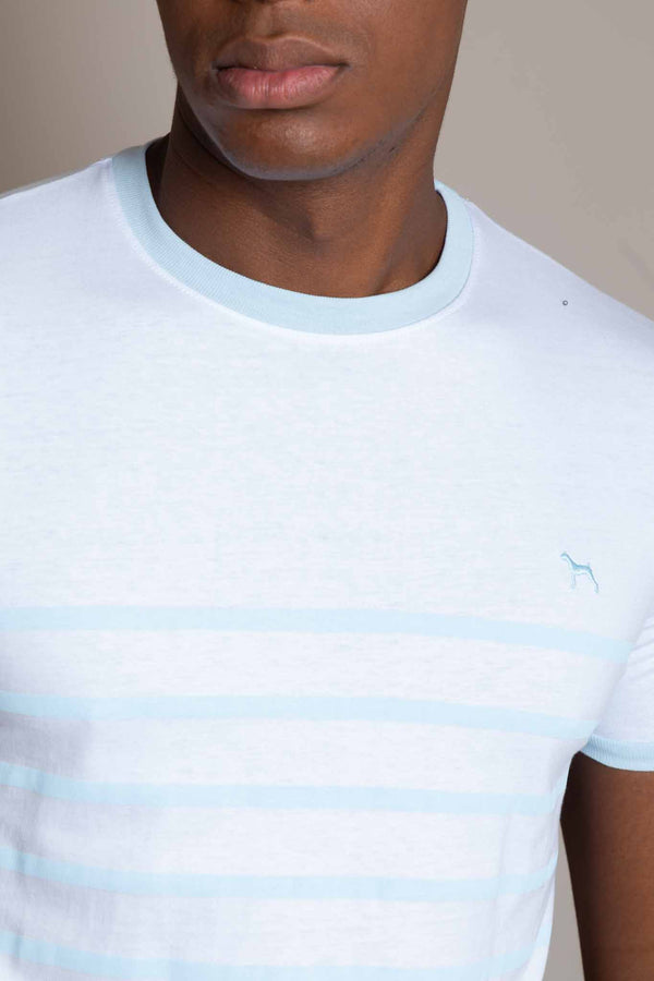 Camiseta Fashion Blanco/Rayas azul claro (Custom Fit)