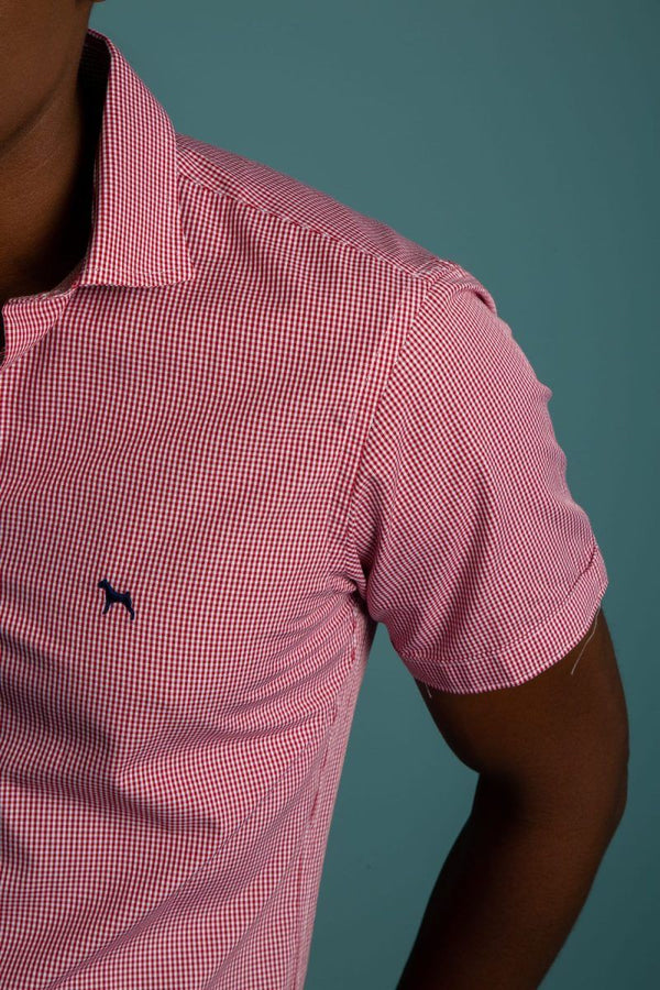 Camisa Manga Corta Cuadros Rojo (Slim fit)