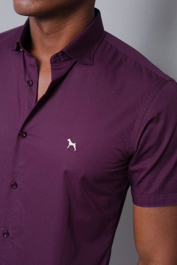 Camisa Manga Corta Fondo Entero Vino(Slim Fit) - Victor