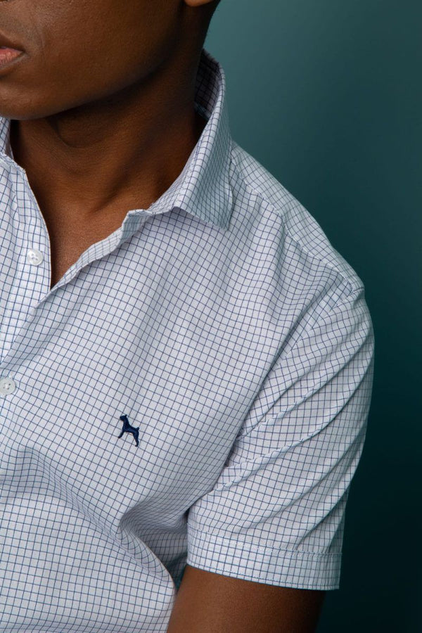 Camisa Manga Corta Blanca Cuadros (Slim Fit)