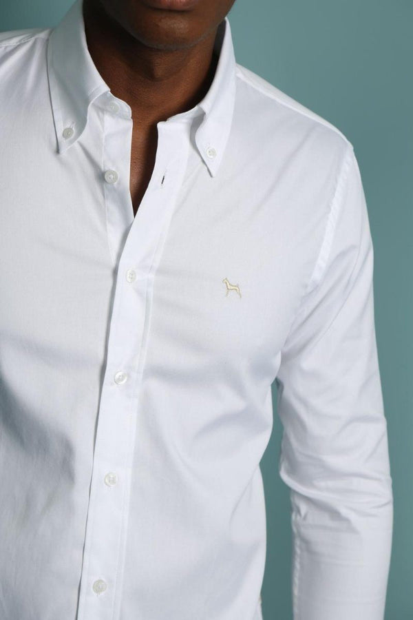 Camisa Manga Larga Oxford Blanca (Slim Fit)