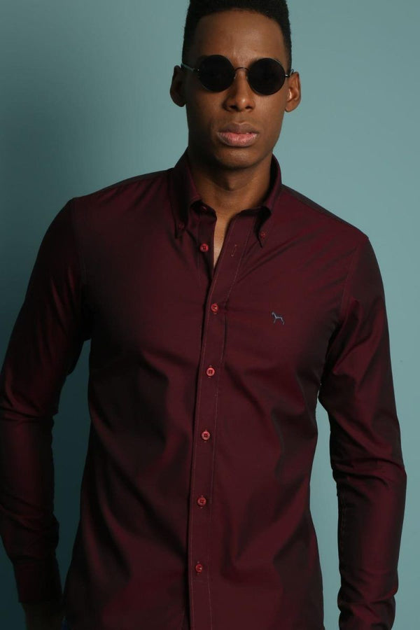 Camisa Manga Larga OxFord Vinotinto (Slim Fit)