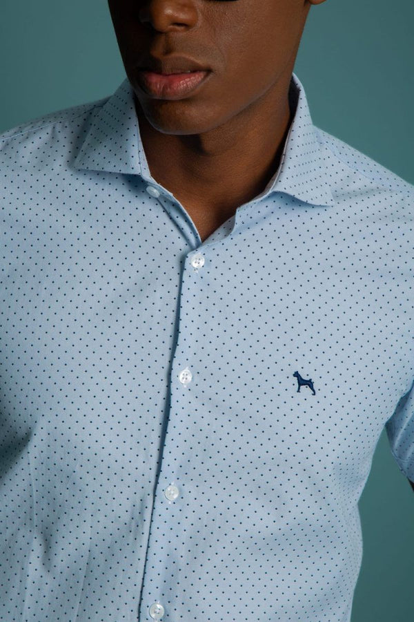 Camisa Manga Corta Azul Claro Puntos (Slim Fit)
