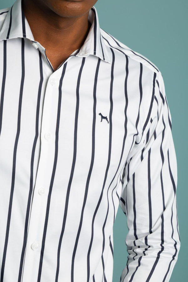 Camisa Manga Larga Rayas Azul Turqui (Slim Fit)