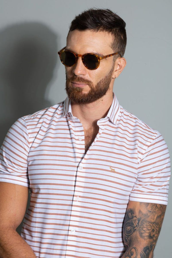 Camisa Manga Corta Cafe (Slim Fit) - Victor