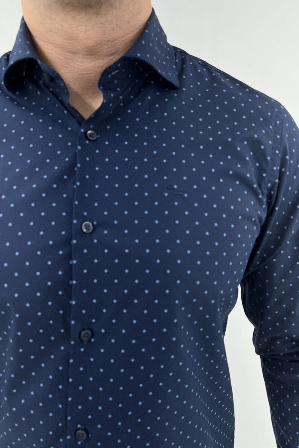 Camisa Manga Larga Estampada Azul Turqui (Slim Fit) - Victor