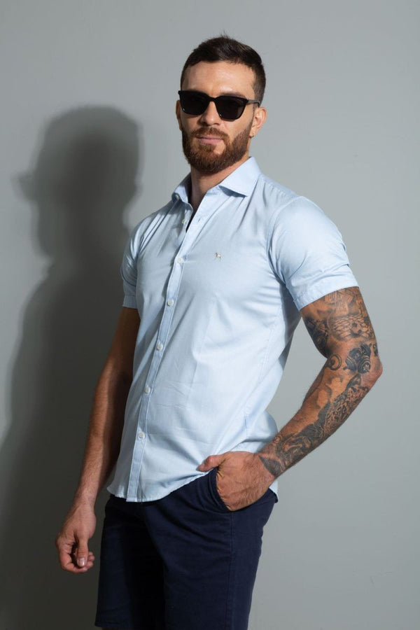 Camisa Manga Corta Azul Claro (Slim Fit) - Victor