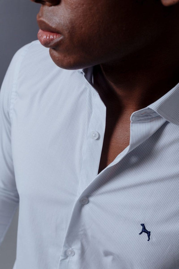 Camisa Manga Larga Rayas Azul/Blanco (Slim Fit) - Victor