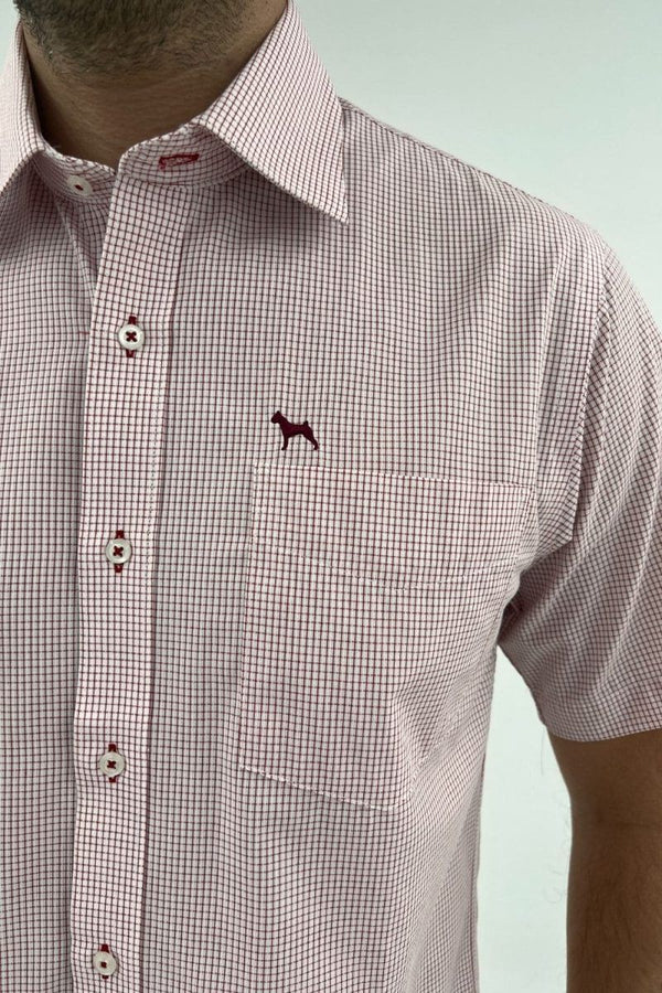 Camisa Manga Corta Cuadros Rojo (Slim fit) - Victor