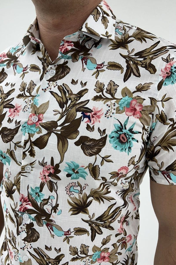 Camisa Manga Corta Flores (Slim Fit) - Victor