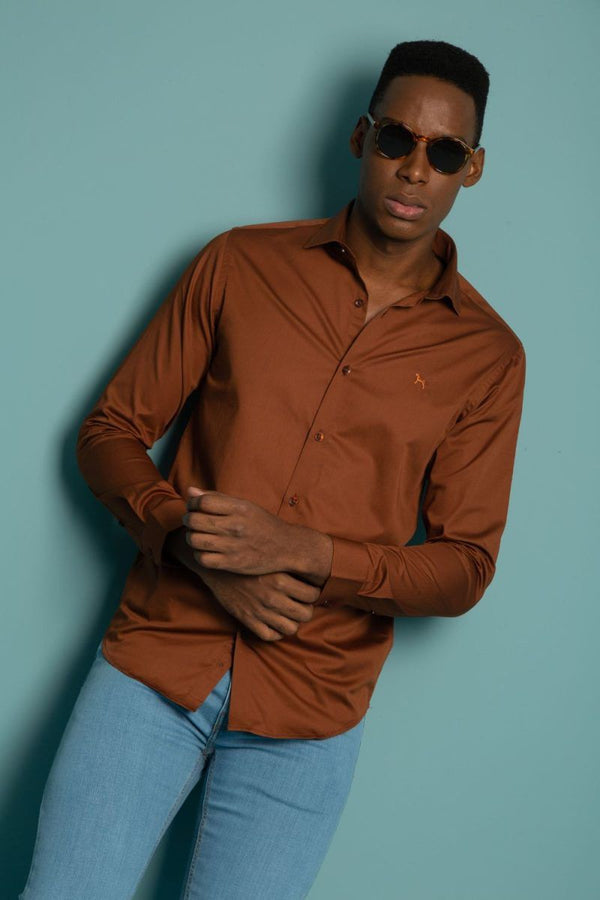 Camisa Manga Larga Cafe (Slim Fit)