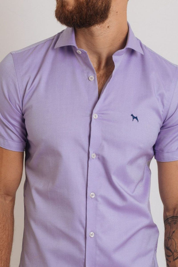 Camisa Manga Corta Fondo Entero Lila (Slim Fit) - Victor