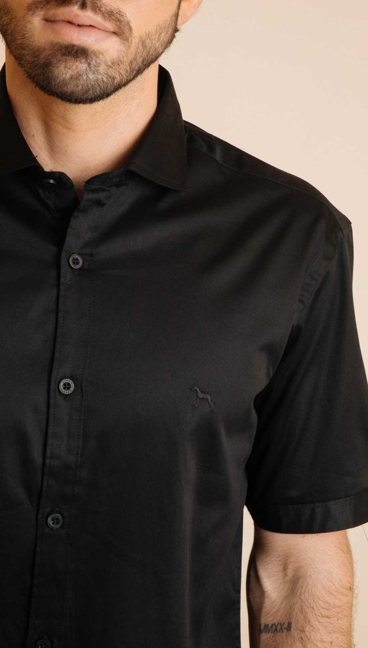 Camisa Manga Corta Fondo Entero Negro (Slim Fit) - Victor