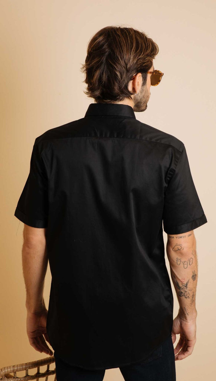 Camisa Manga Corta Fondo Entero Negro (Slim Fit) - Victor