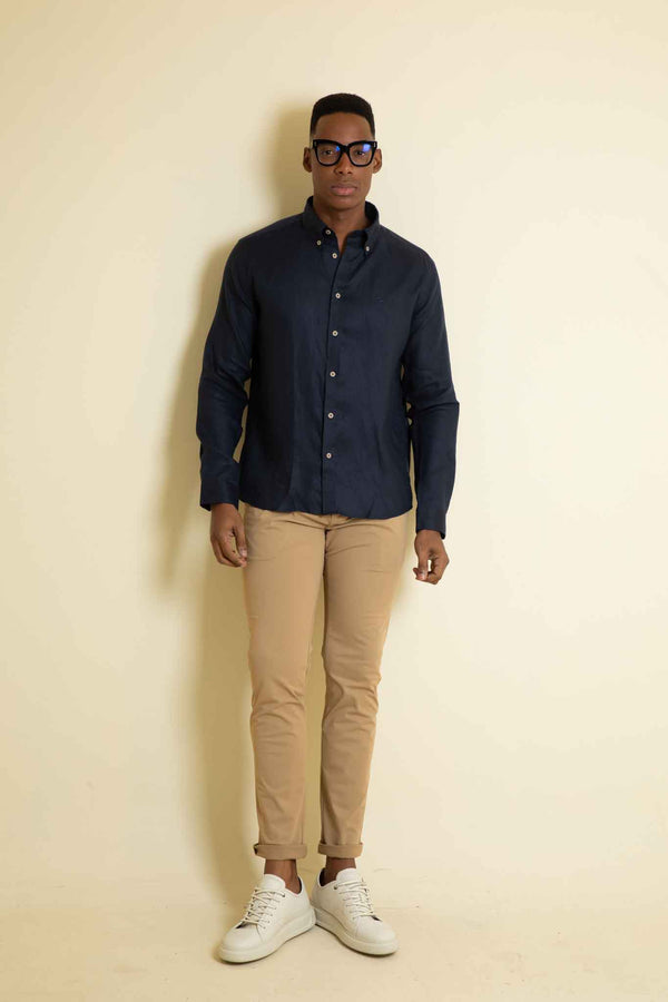 Camisa Manga Larga Lino Azul Turquí (Modern Fit)