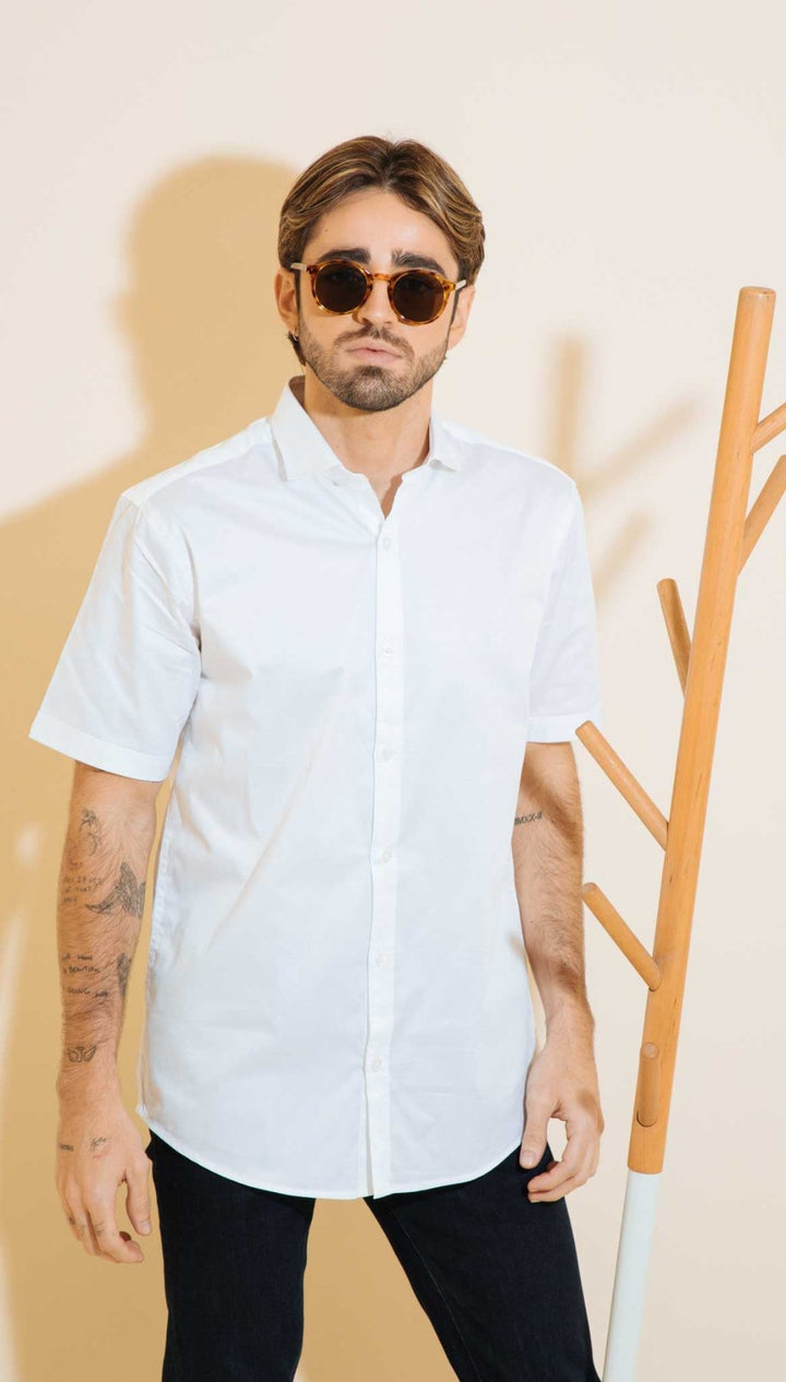 Camisa Manga Corta Fondo Entero Blanco (Slim Fit) - Victor