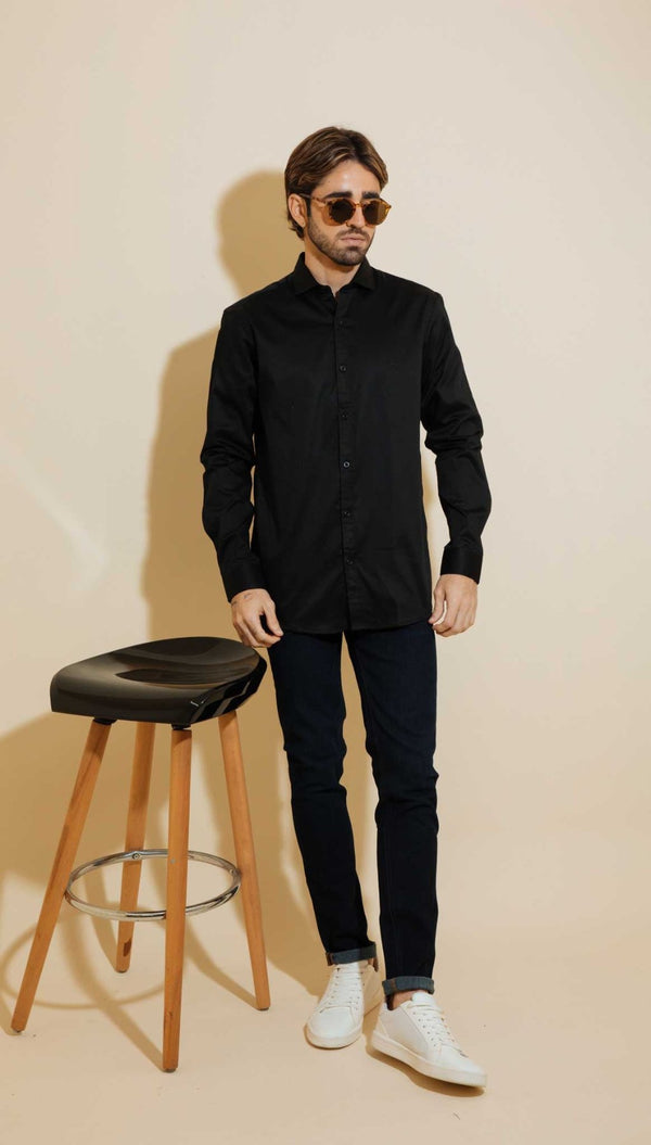 Camisa Manga Larga Fondo Entero Negro (Slim Fit) - Victor