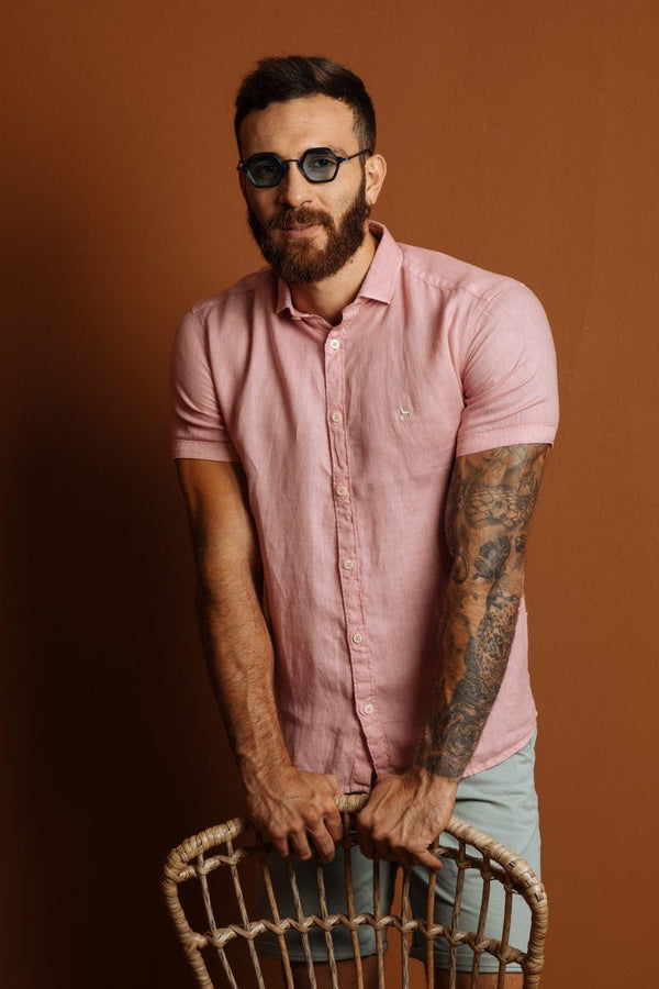 Camisa Manga Corta Lino Rojo (Custom Fit)