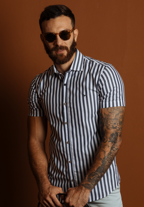 Camisa Manga Corta Rayas (Slim fit)