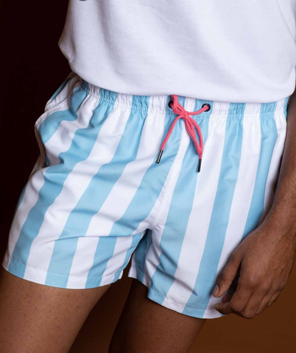 Pantaloneta de Baño Raya Gruesa Azul Claro