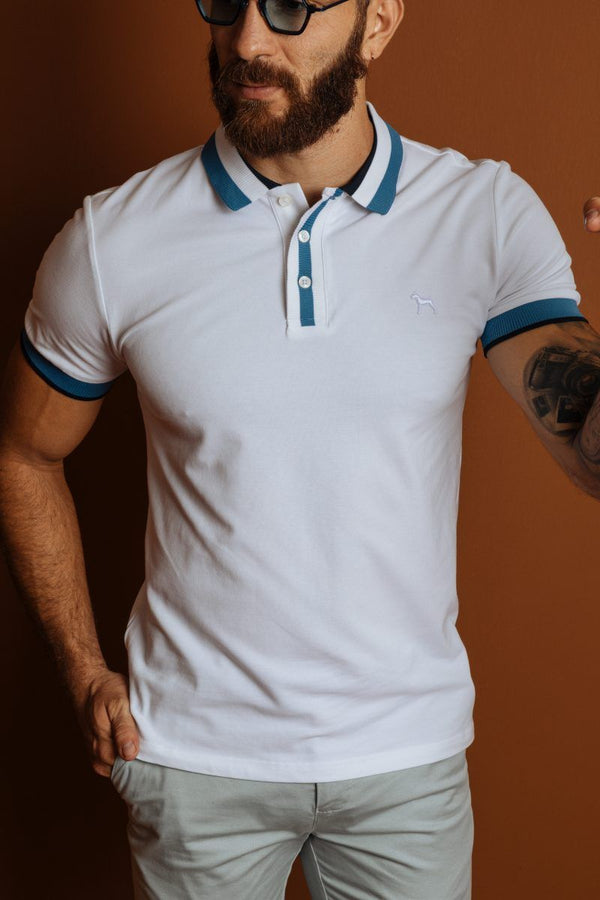 Polo Fashion Blanca Cuello Azul (Slim fit)