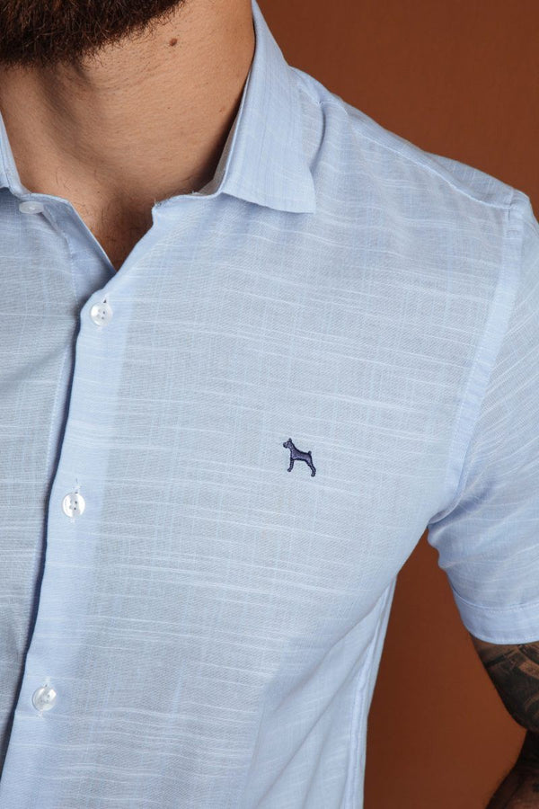 Camisa Manga Corta Azul Claro (Slim Fit)