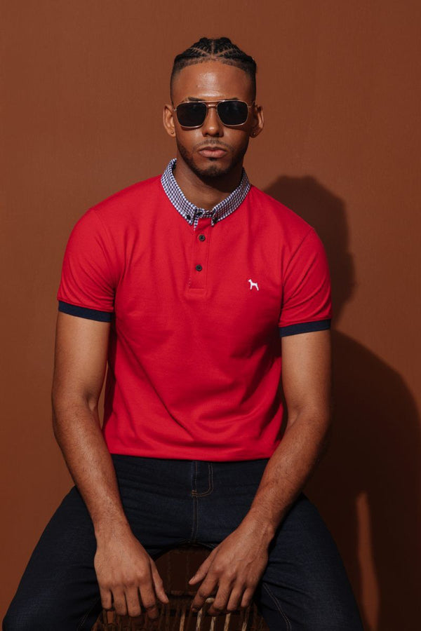 Polo Fashion Rojo Cuello Cuadros (Slim Fit)