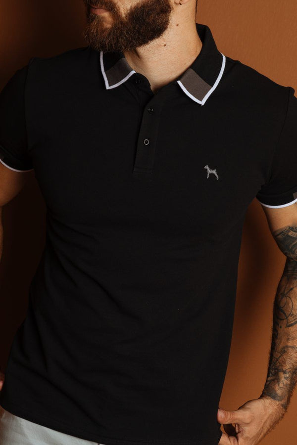 Polo Fashion Negra Cuello Gris (Slim Fit)