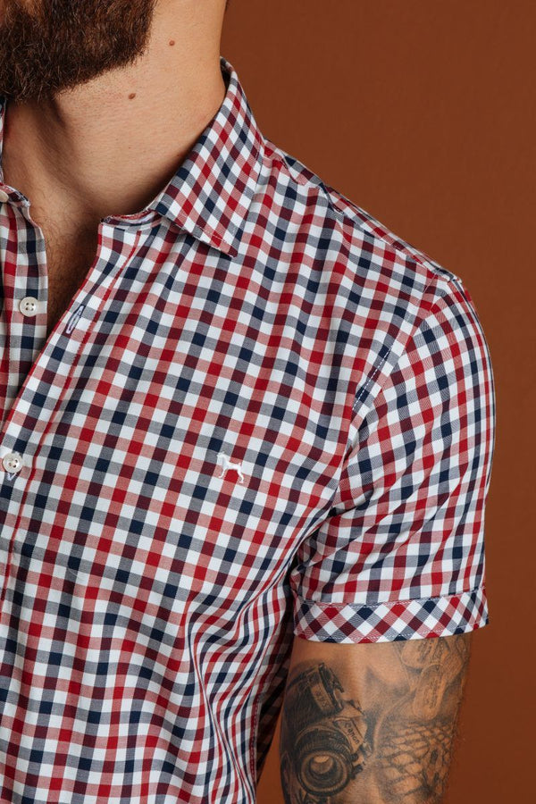 Camisa Manga Corta Cuadros Azul/Rojo (Slim Fit)