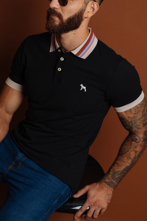 Polo Fashion Negro Cuello Rayas (Slim Fit)