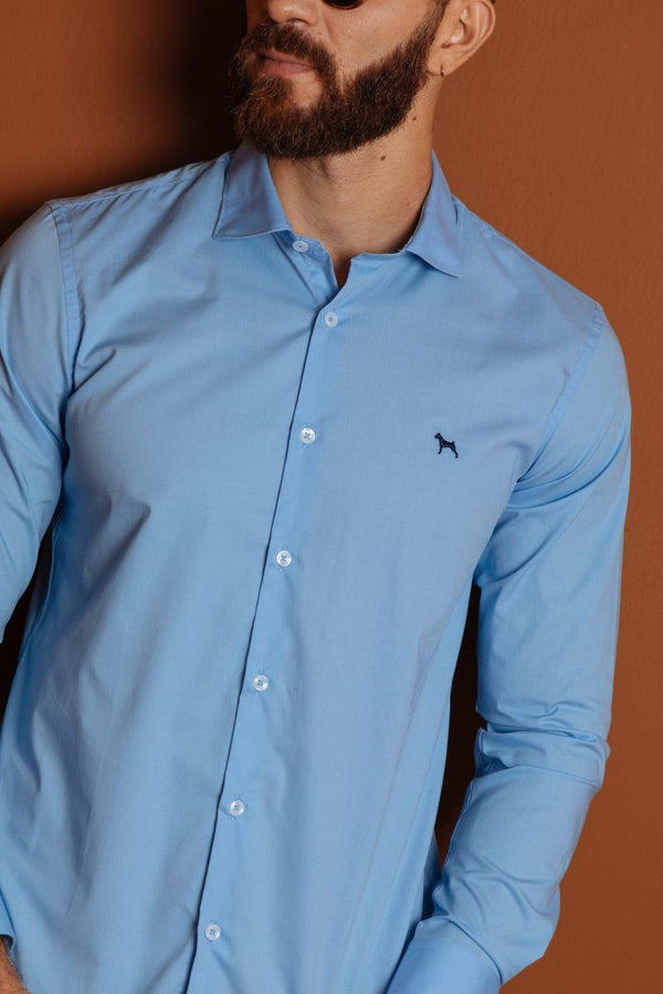 Camisa Manga Larga Fondo Entero Azul (Slim Fit)