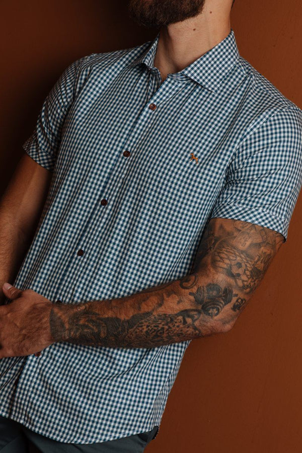 Camisa Manga Corta Cuadros Verde (Slim Fit)