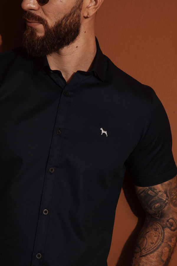 Camisa Manga Corta Negro (Slim Fit)