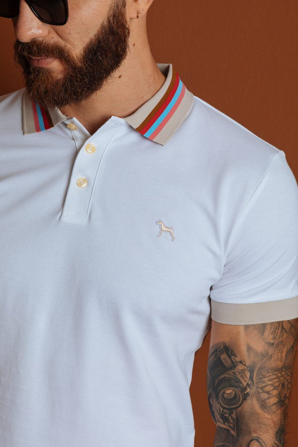 Polo Fashion Blanco Cuello Colores (Slim Fit)