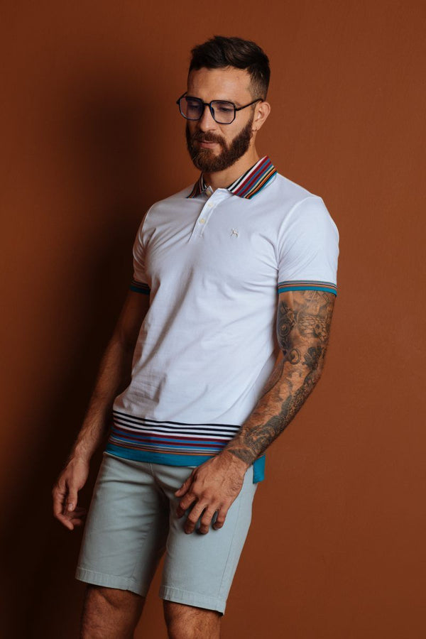 Polo Fashion Blanco Rayas Cuello (Slim Fit)