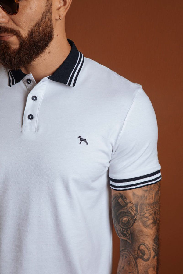 Polo Fashion Blanco /Azul Turqui (Custom Fit)