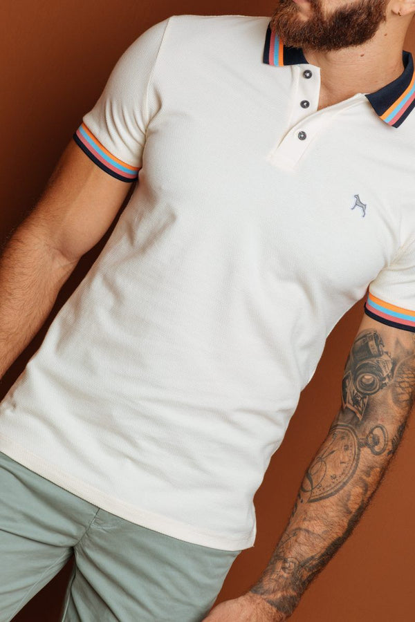 Polo Fashion Beige Cuello Colores (Slim Fit)