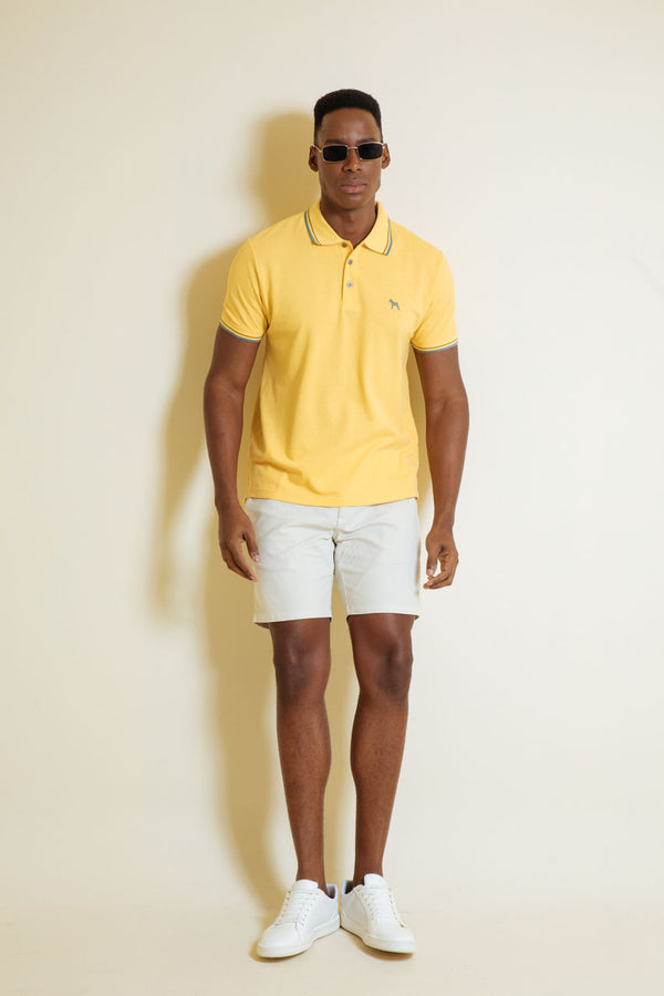 Polo Básica Amarillo - Rayas Gris-Cafe (Custom Fit)