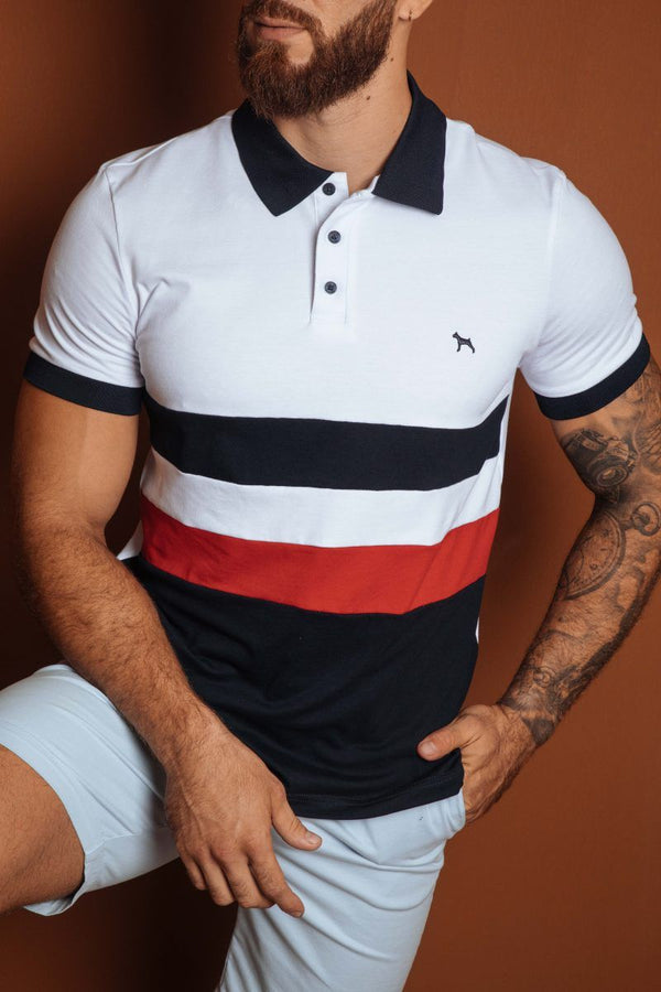 Polo fashion Blanco /Azul Turqui (Custom Fit)