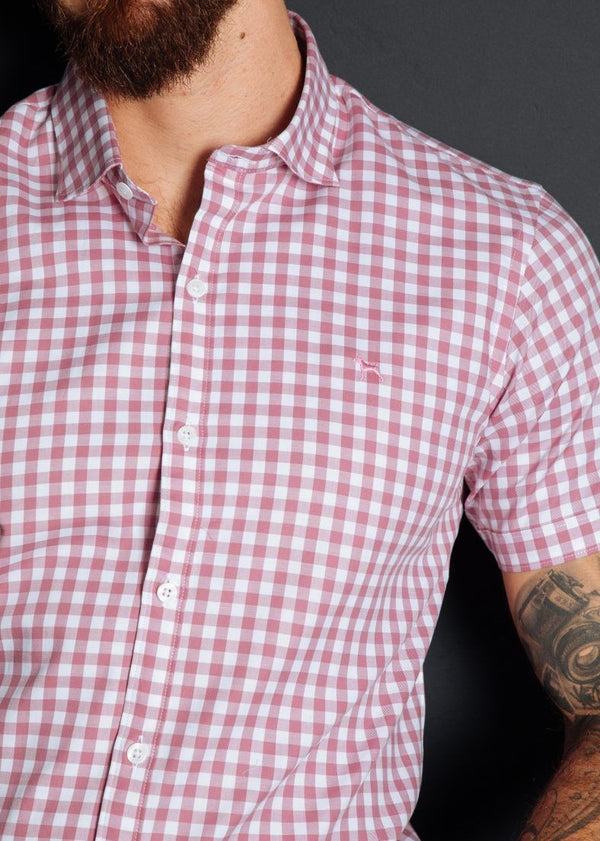 Camisa Manga Corta Cuadros Rosado (Slim Fit)