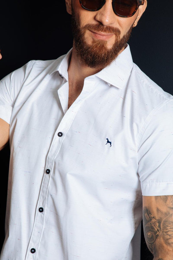 Camisa Manga Corta Blanco Textura (Slim Fit)