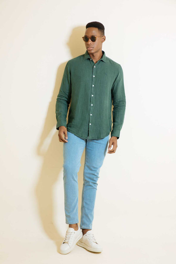 Camisa Manga Larga Lino Verde (Modern Fit)