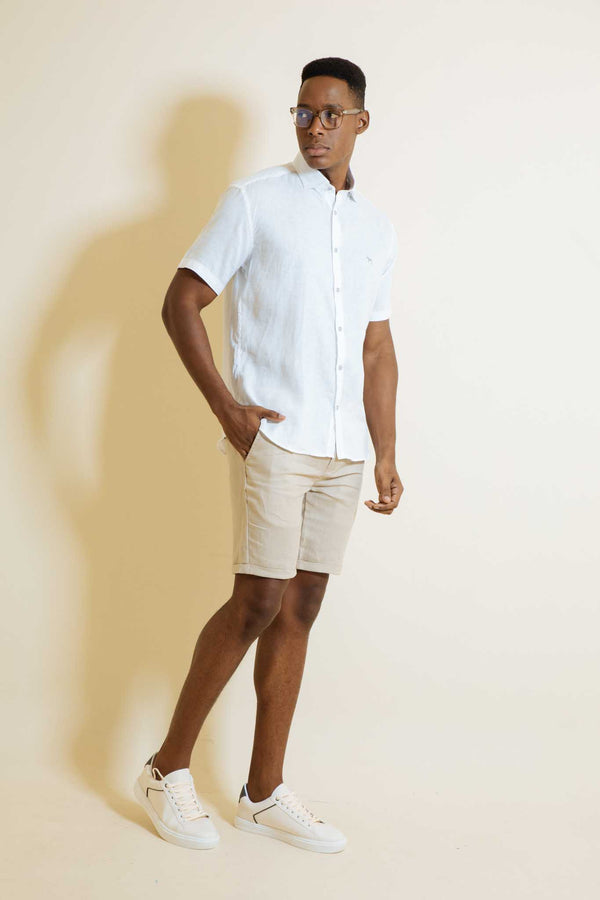 Camisa Manga Corta Lino Blanco (Modern Fit)