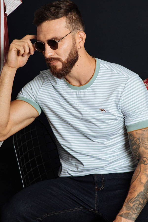 Camiseta Fashion Rayas Verde Claro (Slim Fit) - Victor