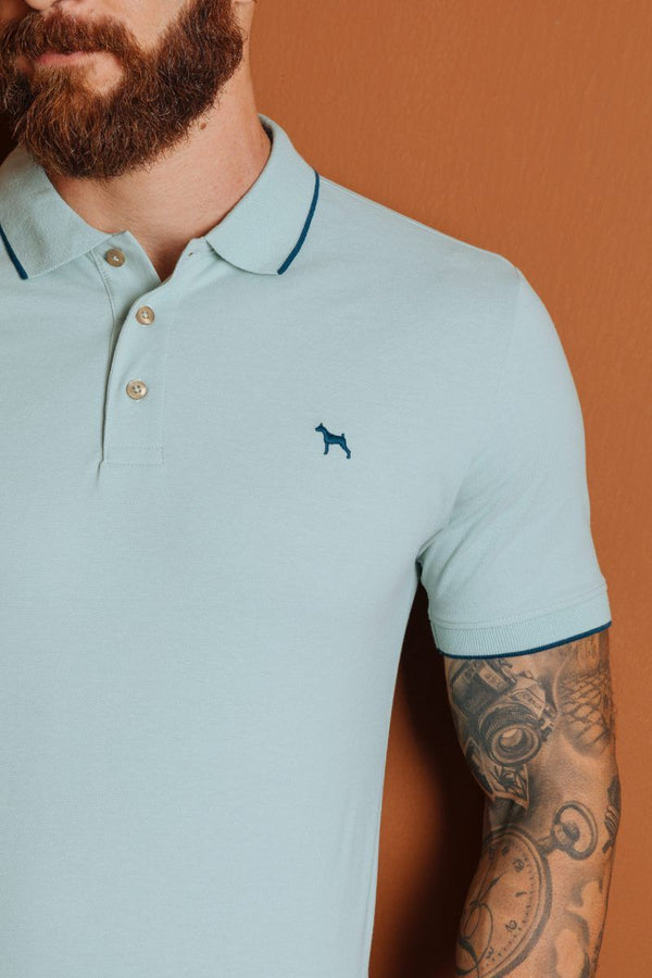 Polo Basic Fondo Entero Azul/Verde Claro (Slim Fit)