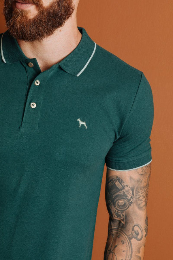 Polo Basica Fondo Entero Verde Oscuro (Slim Fit)