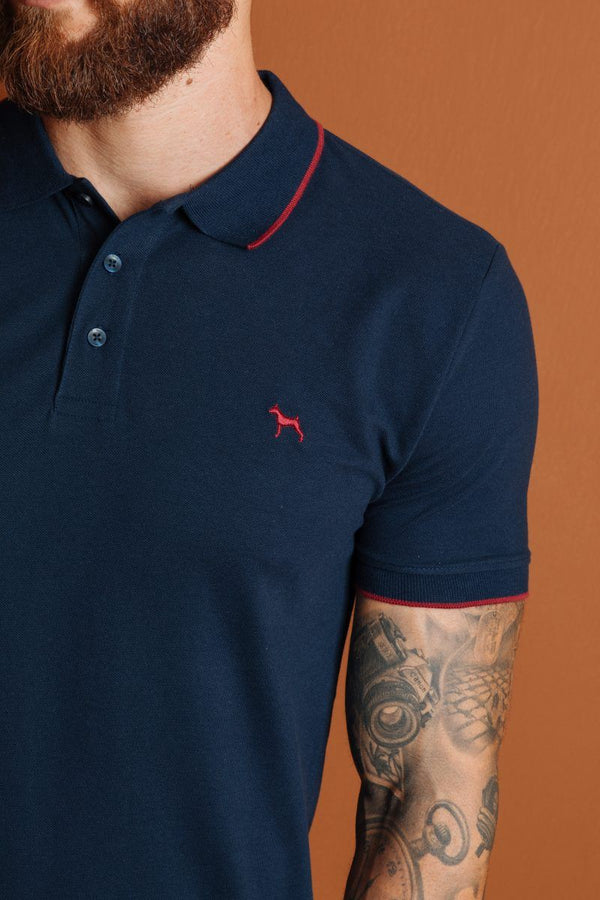Polo Basica Fondo Entero azul Turqui Raya vino (Slim Fit)