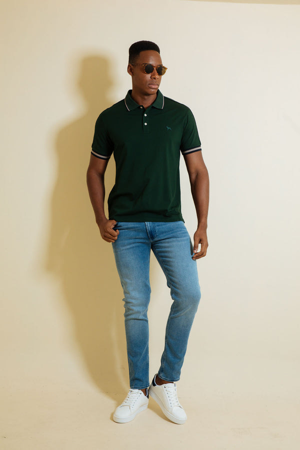 Polo Fashion Verde - Rayas Hombros Navy