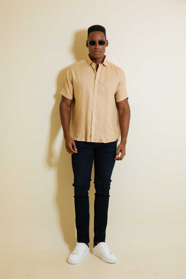 Camisa Manga Corta Lino Khaki (Modern Fit)