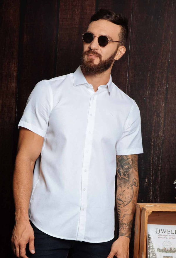 Camisa Manga Corta Blanco Wafle (Slim Fit)